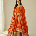 Burnt Orange Regal Midnight Sequin & Zari Embroidered Chinon Silk Anarkali Set