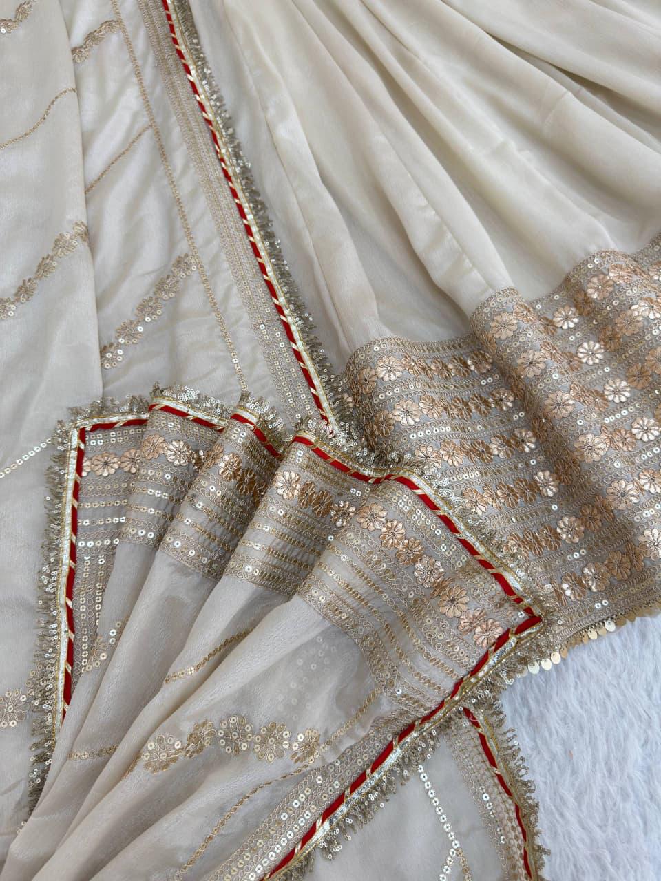 Beige Regal Midnight Sequin & Zari Embroidered Chinon Silk Anarkali Set