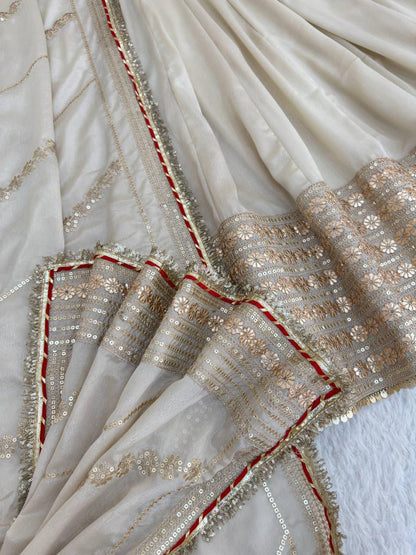 Beige Regal Midnight Sequin & Zari Embroidered Chinon Silk Anarkali Set
