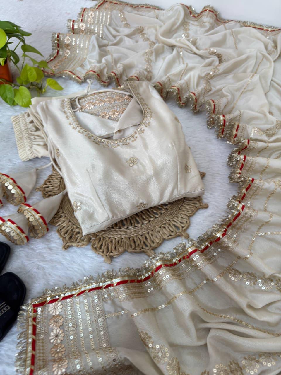 Beige Regal Midnight Sequin & Zari Embroidered Chinon Silk Anarkali Set