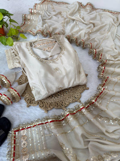 Beige Regal Midnight Sequin & Zari Embroidered Chinon Silk Anarkali Set