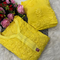 Yellow Premium Lucknawi Chikankari Handwork Viscose Kurti & Palazzo Set