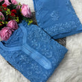 Blue Premium Lucknawi Chikankari Handwork Viscose Kurti & Palazzo Set