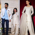 White Natural Crepe Farshi Salwar Suit Set with Organza Silk Dupatta