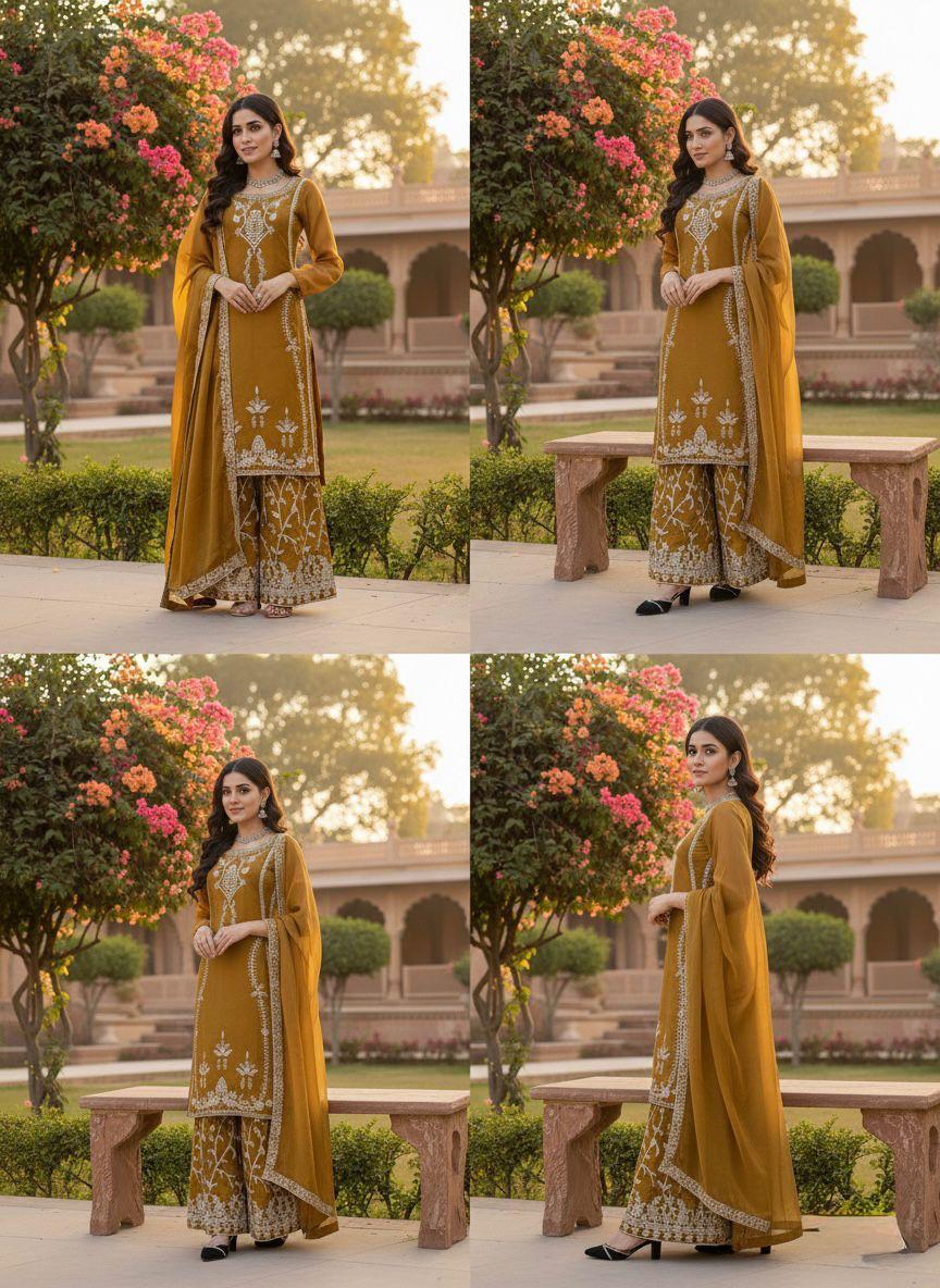Mustrad Silk Designer Silk Palazzo Set with Dupatta