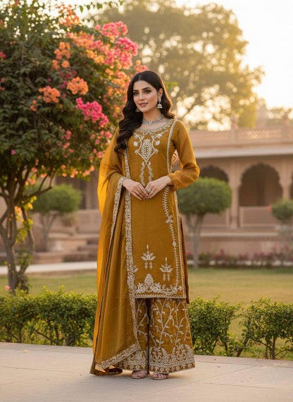 Mustrad Silk Designer Silk Palazzo Set with Dupatta