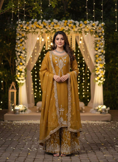 Mustrad Silk Designer Silk Palazzo Set with Dupatta