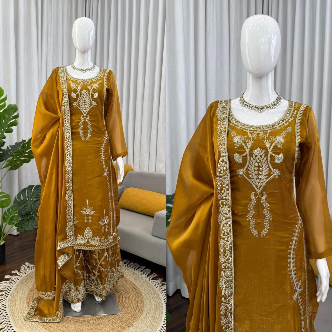 Mustrad Silk Designer Silk Palazzo Set with Dupatta