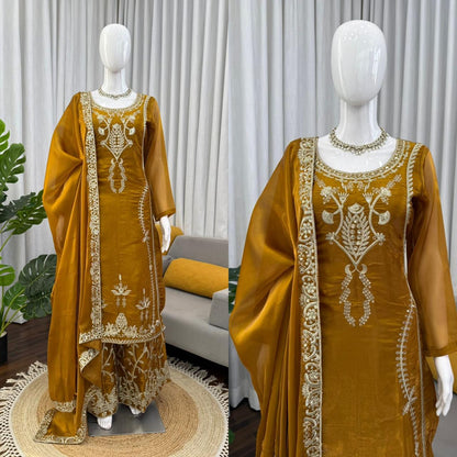 Mustrad Silk Designer Silk Palazzo Set with Dupatta