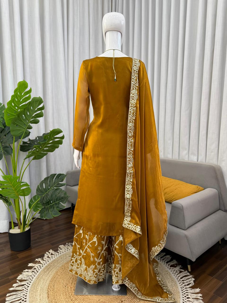 Mustrad Silk Designer Silk Palazzo Set with Dupatta