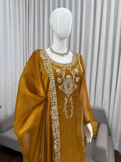 Mustrad Silk Designer Silk Palazzo Set with Dupatta