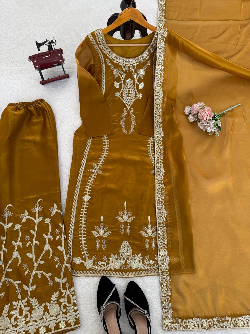 Mustrad Silk Designer Silk Palazzo Set with Dupatta