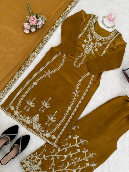Mustrad Silk Designer Silk Palazzo Set with Dupatta