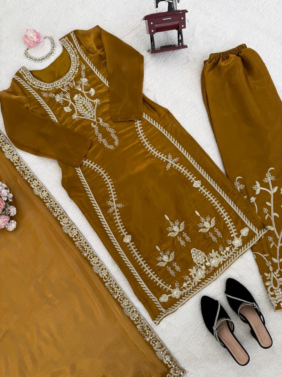 Mustrad Silk Designer Silk Palazzo Set with Dupatta
