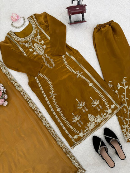 Mustrad Silk Designer Silk Palazzo Set with Dupatta