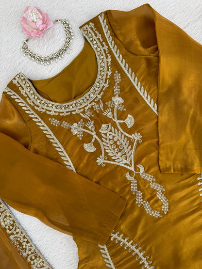 Mustrad Silk Designer Silk Palazzo Set with Dupatta