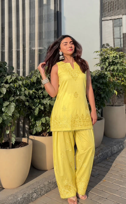 Modal Chikankari Farshi Shalwar Set with Chiffon Dupatta in 5 Colors