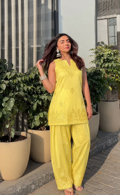 Modal Chikankari Farshi Shalwar Set with Chiffon Dupatta in 5 Colors