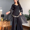 Black Roman Silk Sharara Suit Set (New)