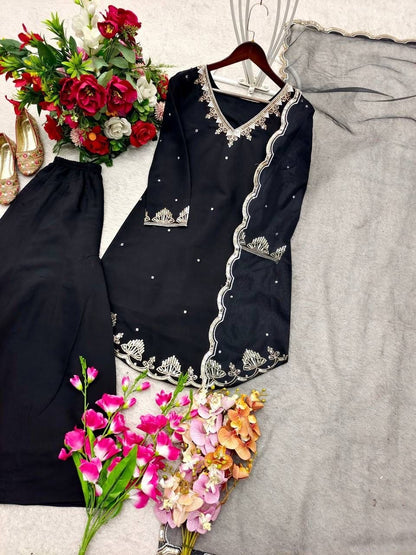 Black Roman Silk Sharara Suit Set (New)