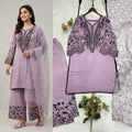 Lavendar Eid Special Sequins Embroidered Mal Cotton Top Palazzo Set with Organza Dupatta