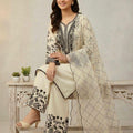 Beige Eid Special Sequins Embroidered Mal Cotton Top Palazzo Set with Organza Dupatta