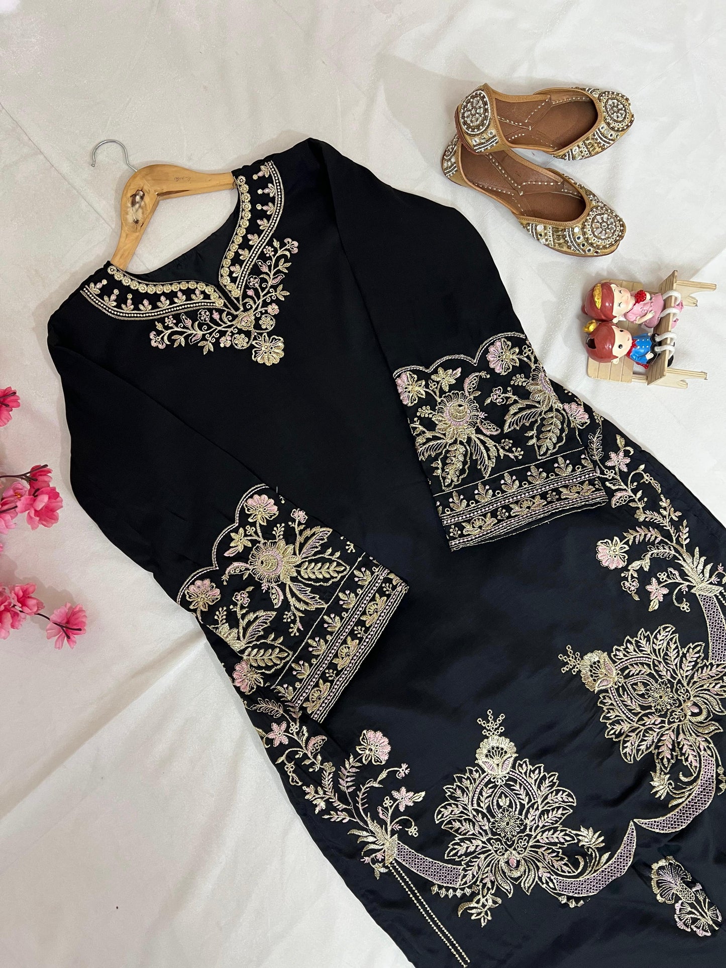 Elegant Black Embroidered Muslin Cotton Co-ord Set