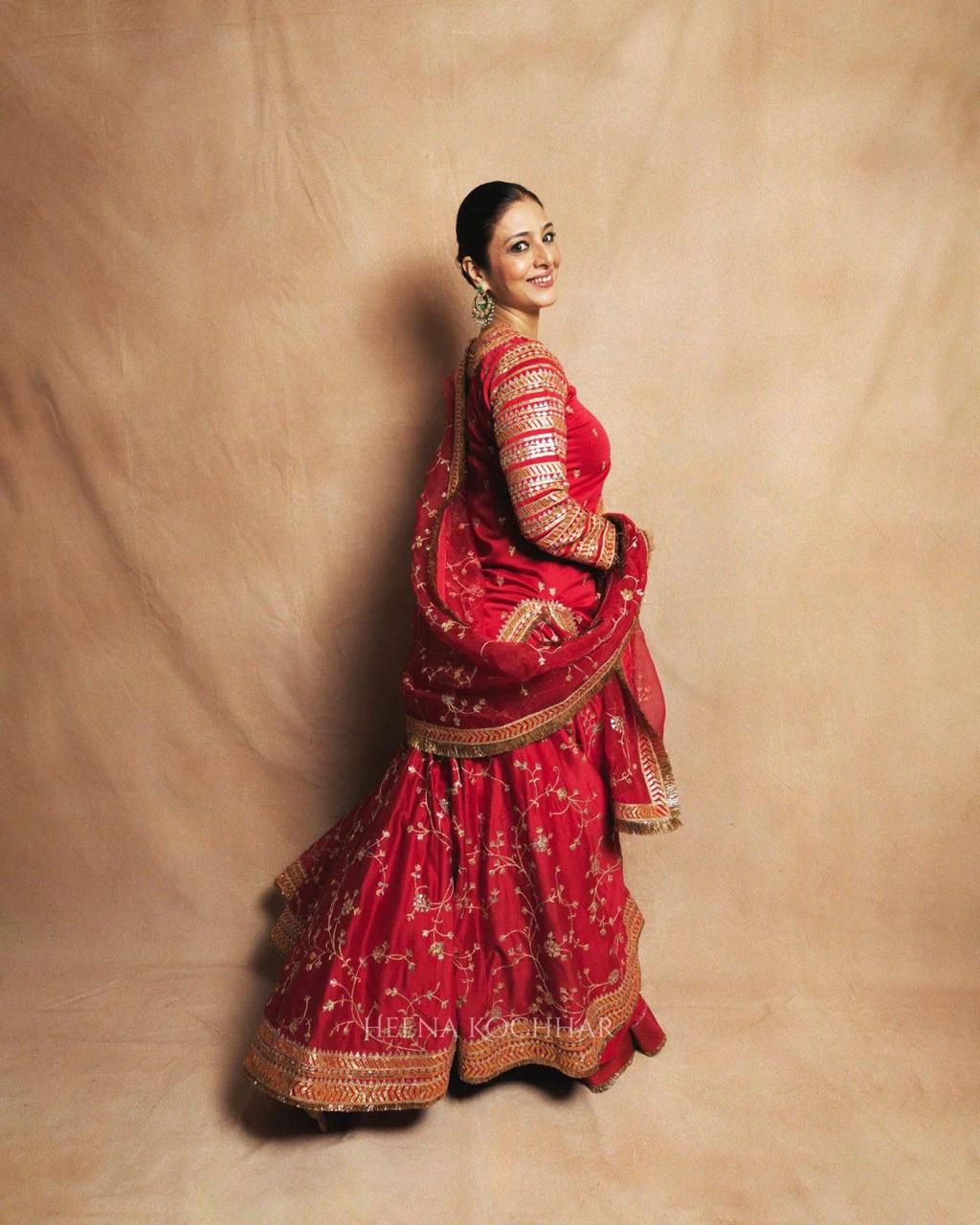 Red Designer Indo-Western Taffeta Silk Lehenga Set