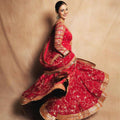 Red Designer Indo-Western Taffeta Silk Lehenga Set