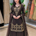 Chocolate Brown Embroidered Natural Crepe Silk Palazzo Set