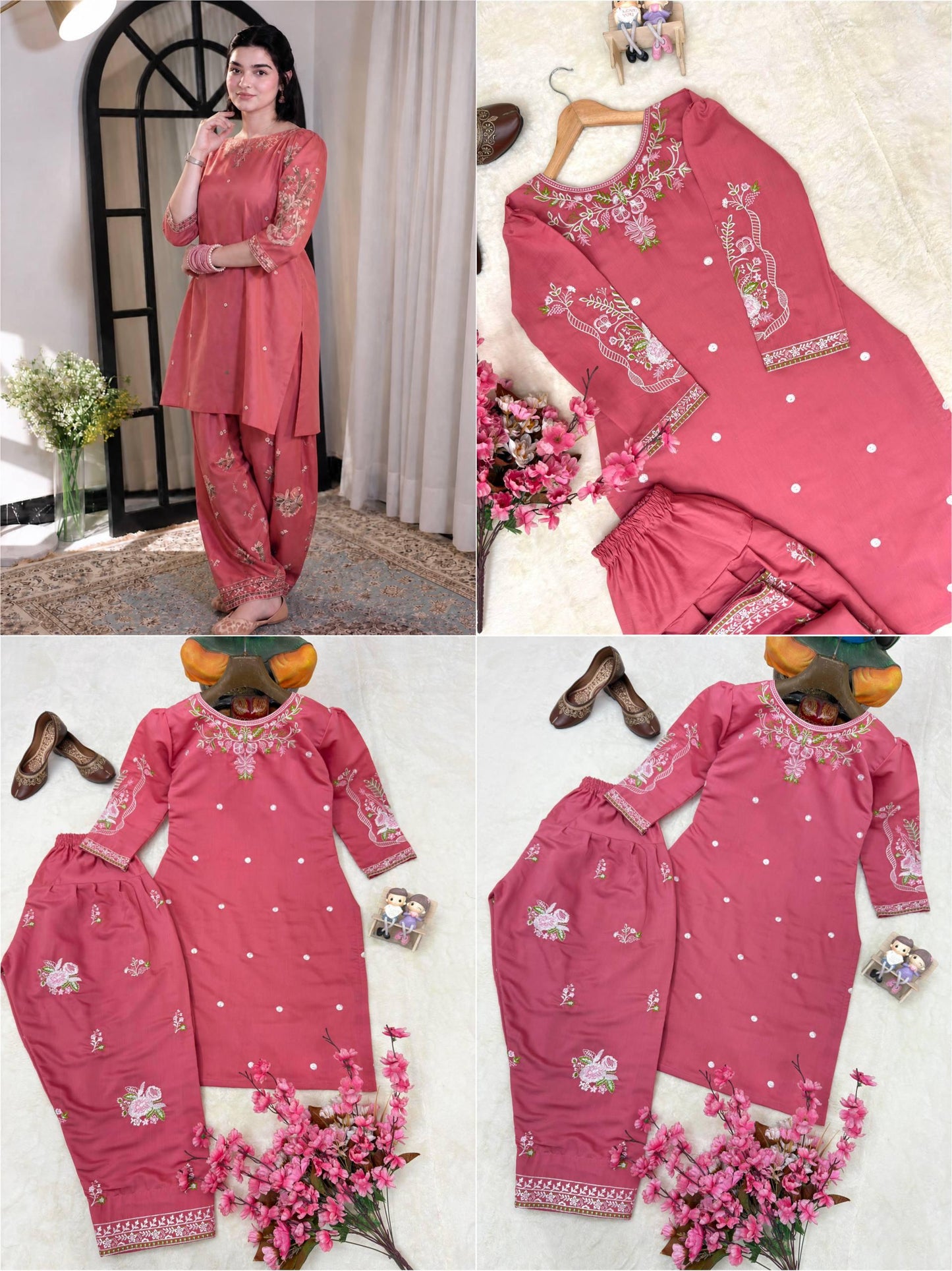 Dusty Pink Farshi Roman Silk Co-ord Set