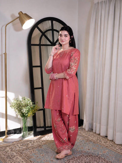 Dusty Pink Farshi Roman Silk Co-ord Set