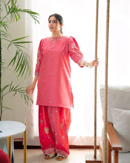 Dusty Pink Farshi Roman Silk Co-ord Set