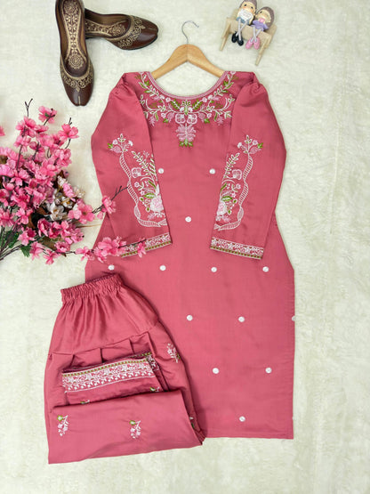 Dusty Pink Farshi Roman Silk Co-ord Set