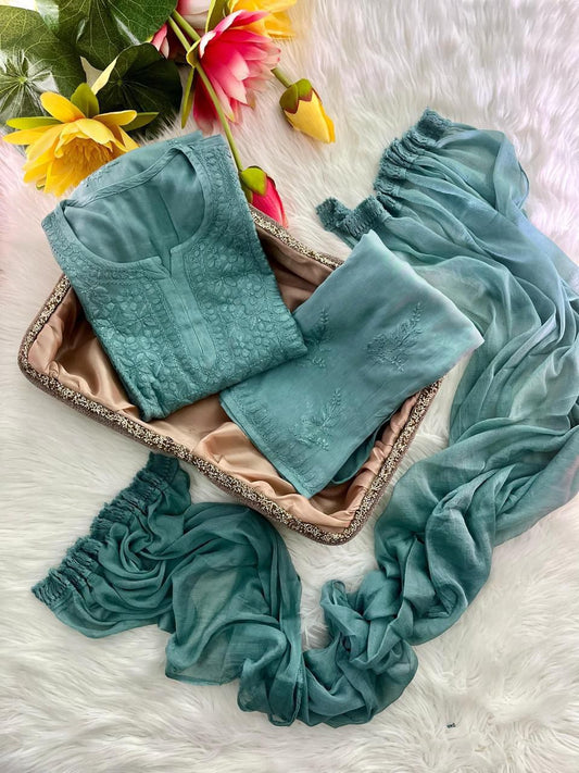 Sea Green Ethereal  Chikankari Kurta Set (New)