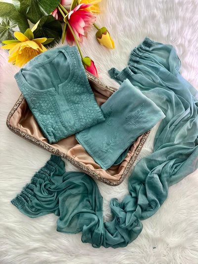 Sea Green Ethereal  Chikankari Kurta Set (New)