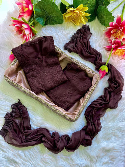 Dark Brown Ethereal  Chikankari Kurta Set (New)