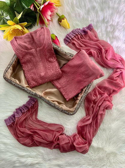 Dusty Pink Ethereal  Chikankari Kurta Set (New)