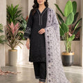 Black Sequence Embroidered Roman Silk Top, Palazzo & Lavendar Dupatta Set