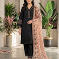 Black Sequence Embroidered Roman Silk Top, Palazzo & Peach Dupatta Set