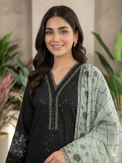 Black Sequence Embroidered Roman Silk Top, Palazzo & Mint Green Dupatta Set