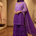 Purple Ombre Premium Viscose Gharara Set with Short Kurti, Palazzo & Dupatta (Plus Sizes)