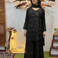 Classic Black Premium Viscose Gharara Set with Short Kurti, Palazzo & Dupatta (Plus Sizes)