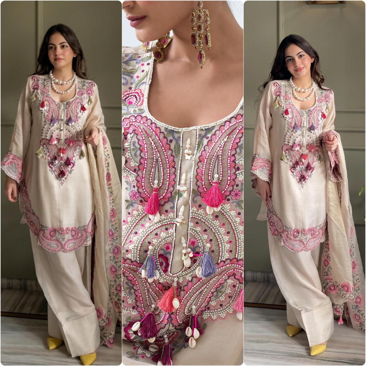 New Arrival White Multicolor Georgette Farshi Salwar Kameez