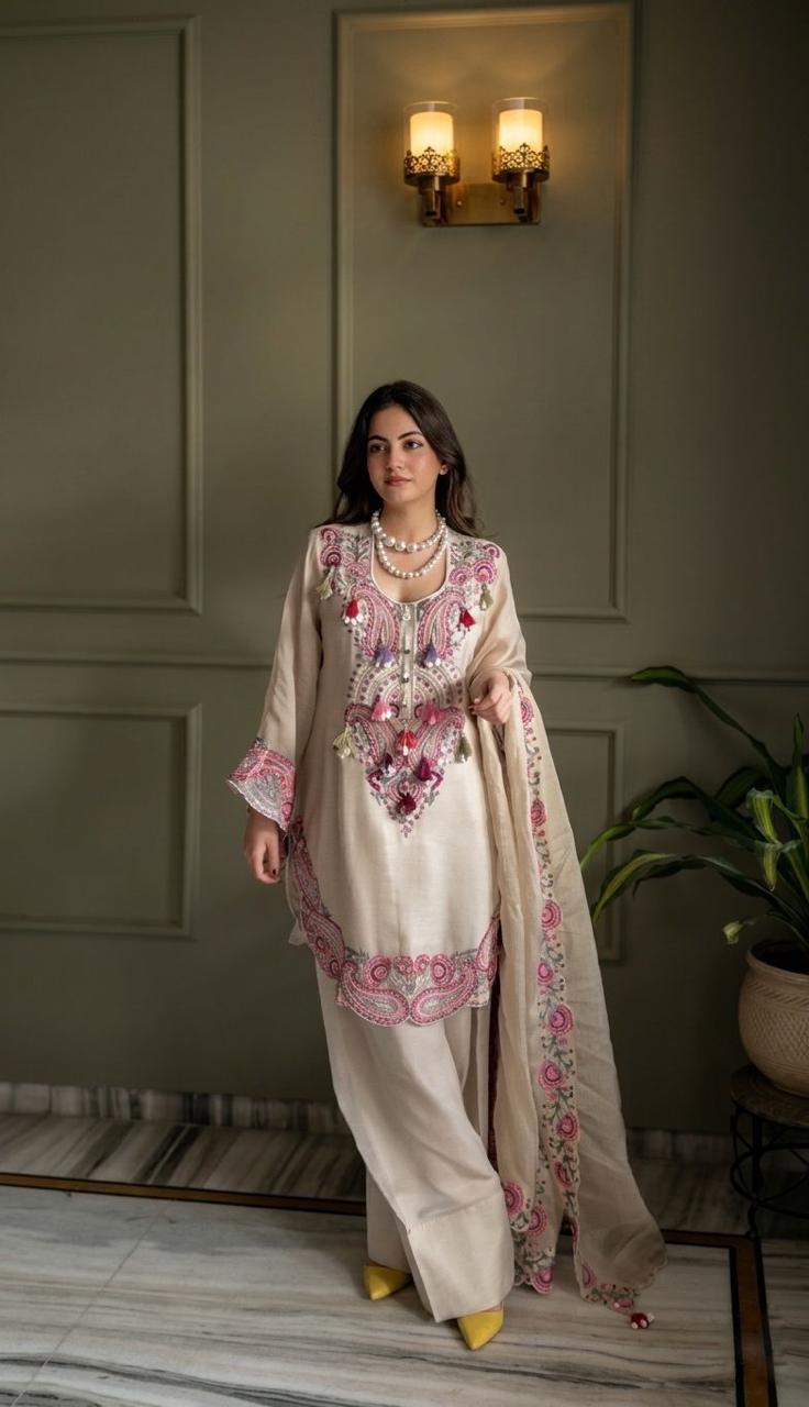 New Arrival White Multicolor Georgette Farshi Salwar Kameez
