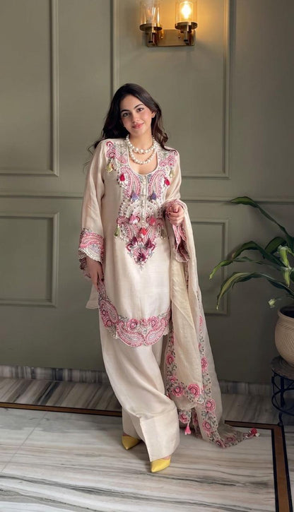 New Arrival White Multicolor Georgette Farshi Salwar Kameez