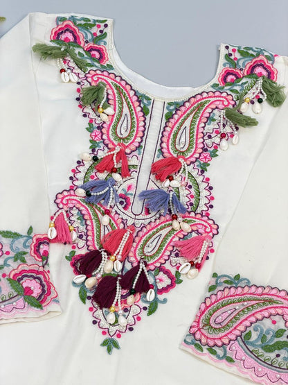 New Arrival White Multicolor Georgette Farshi Salwar Kameez