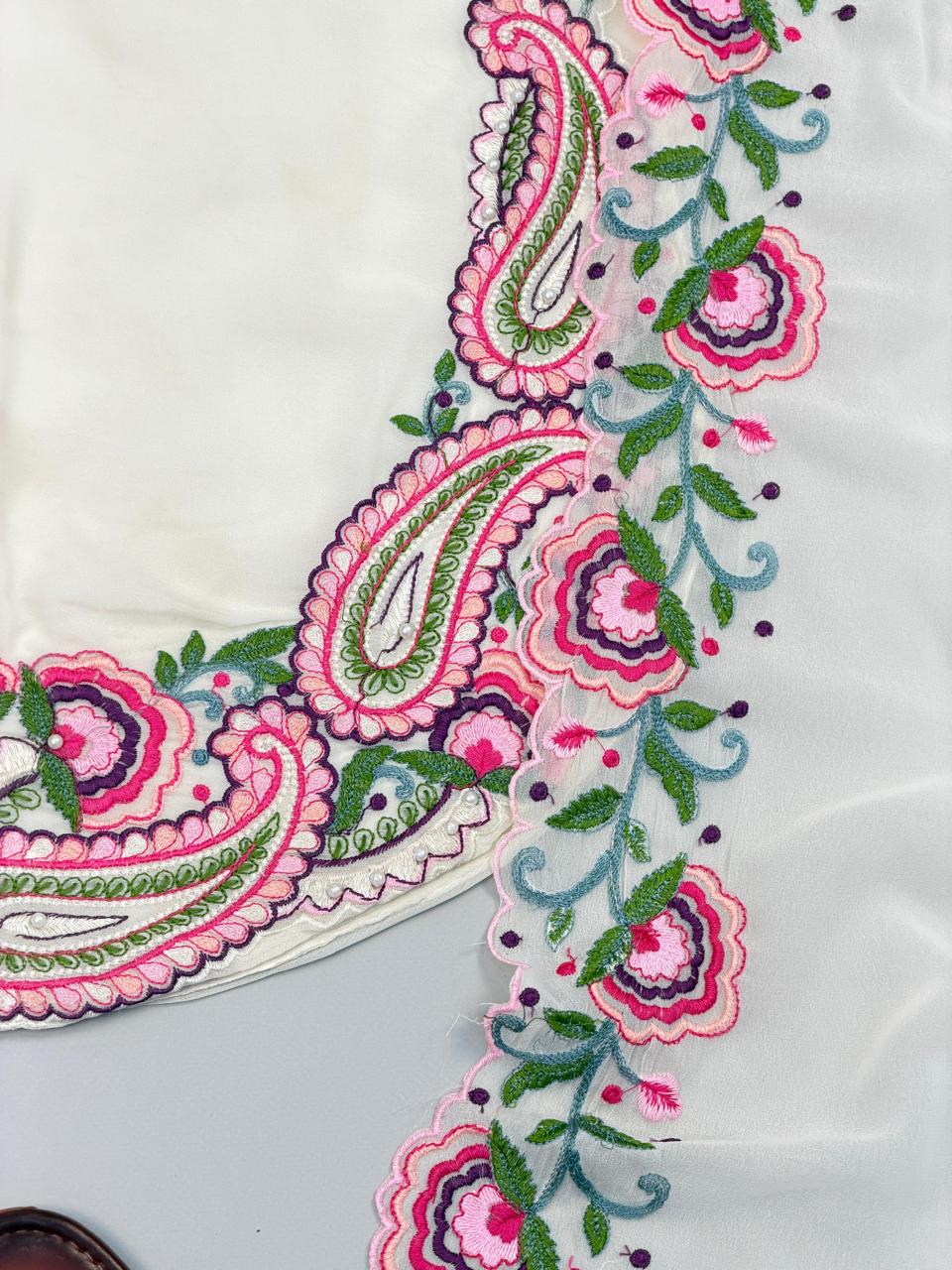 New Arrival White Multicolor Georgette Farshi Salwar Kameez