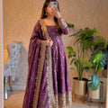 Dusty Pink Embroidered Sequins Fandy Silk Anarkali Gown Set with Dupatta