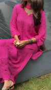 Hot Pink Lucknowi Chikankari Modal Cotton Kurta Palazzo Set with Dupatta